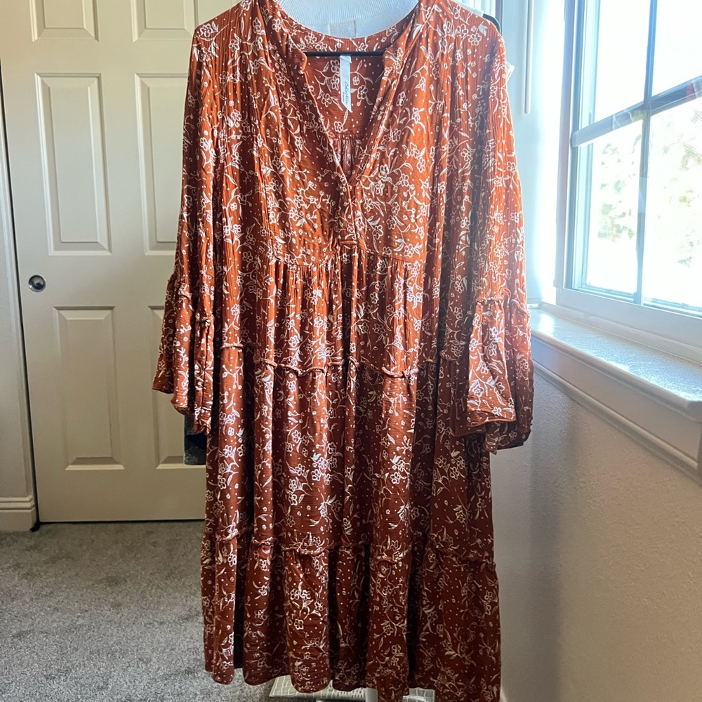 Floral Rusty Orange Colored Dress